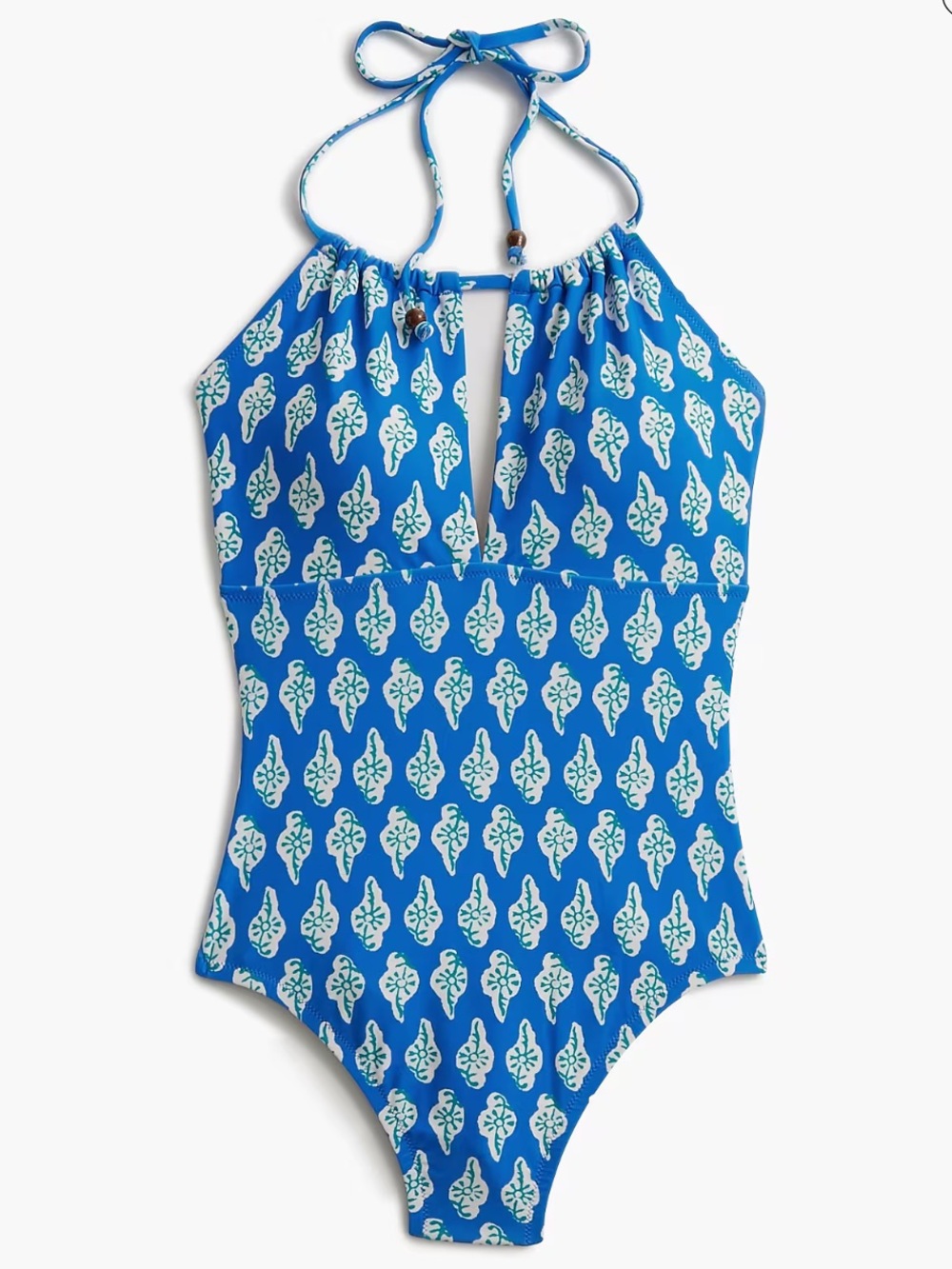 J Crew Halter Open Back One Piece Block Print Bathing Suit